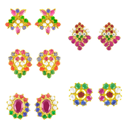 Sri Jagdamba Pearls-Navratan Earrings Combo - JPMA-3-227C