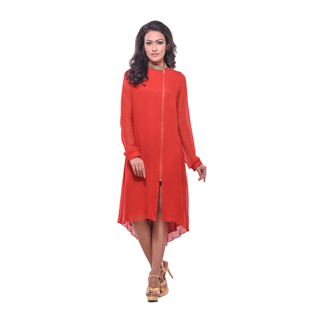 Sadan Pande Knee Length Shirt Dress - XS Size (Red)