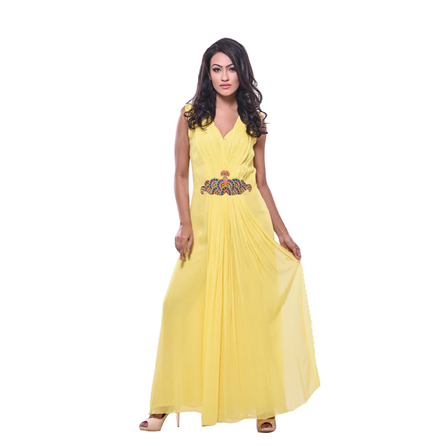 Sadan Pande Ankle Length Jump Suit - XS Size (Yellow)