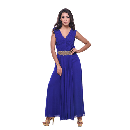 Sadan Pande Ankle Length Jump Suit - XS Size (Blue)