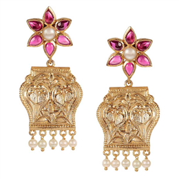 Amethyst by Rahul Popli-Silver Golden & Pink Floral Earrings - RPSE14243