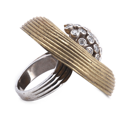 Caravan Craft-Dhokra Statement Ring with CZ Center-JWFF001EAGL00