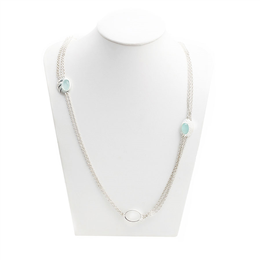 Caravan Craft-Long Layered Silver Neck Chain with Natural Blue Onyx Stone-JWNC216WASL00