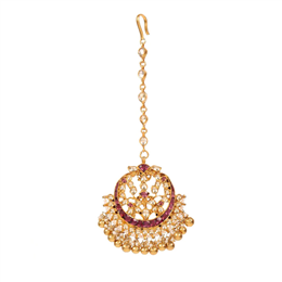 Amethyst by Rahul Popli-Women's Golden Crescent Headpiece with Pink Stones (92.5 Sterling Silver)