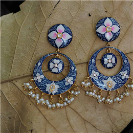 Amethyst by Rahul Popli-Silver Blue Floral Enameling Earrings - RPSE16738