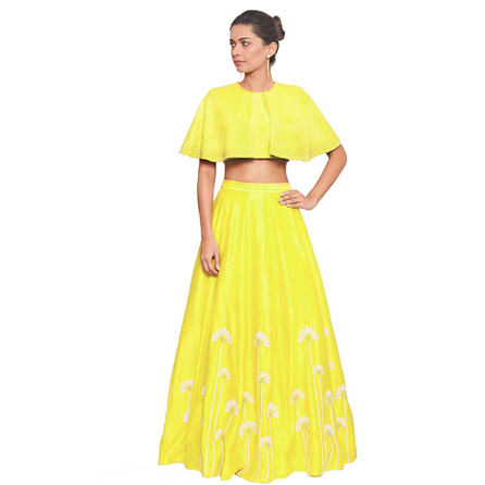 Salt and Spring - Yellow Cape Blouse & Embroidered Yellow Skirt Set - T-1003-SK-1003