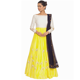 Salt and Spring - Off White & Yellow Anarkali Suit with Pearl Dori Work & Embroidered Dupatta - SU-8001-D-1001