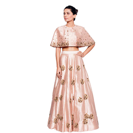 Salt and Spring - Blush Pink Floret Cape Blouse & Floret Embroidery Skirt Set - T-2001-SK-2001