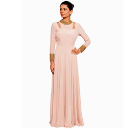 Salt and Spring - Blush Pink Gown with Shoulder Cut Outs & Nalki Embroidery - SU-11001