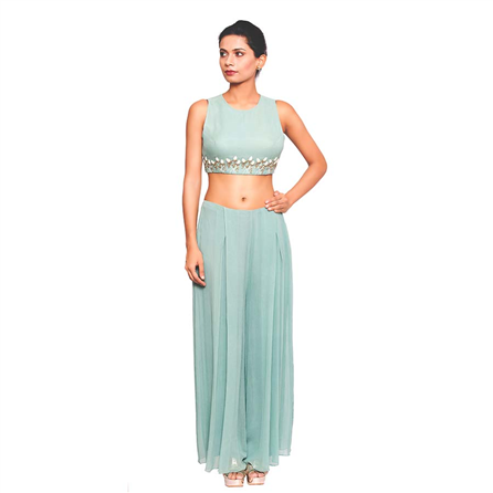 Salt and Spring - Sea Green Crop Top & Pants Set - T-4001-P-3001