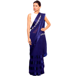Salt and Spring - Blue Saree with an Off White Cut-Sleeve Blouse - BL-3001-SA-3001