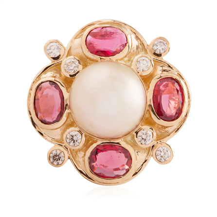 Sea Pearl Red Spinel Gold Ring RI 1231