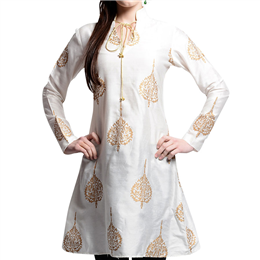 ANS ASTHA AND SIDHARTH Women's Designer White Foil Printed Tunic