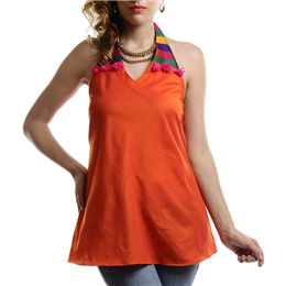 ANS ASTHA AND SIDHARTH Women's Designer Multi Color Halter Strap Top with Orange Body