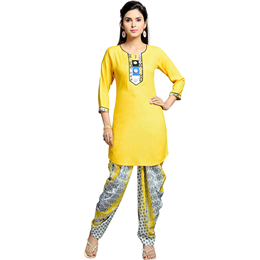 Zola Women's Designer Yellow Kurta with Printed Patiyala 158407-Y