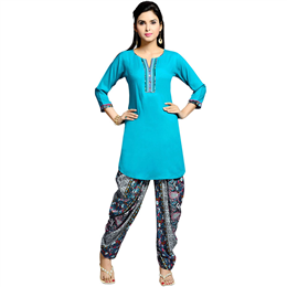 Zola Women's Designer Aqua Blue Kurta with Printed Patiyala 158408-AB