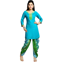 Zola Women's Designer Blue Kurta with Printed Patiyala 158409-BL