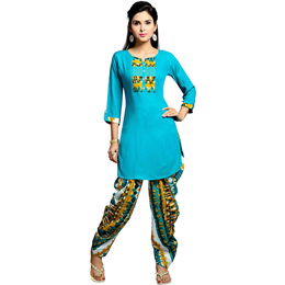Zola Women's Designer Blue Kurta with Printed Patiyala 158410-BL