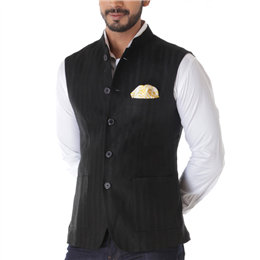 Black Waist Coat - IICWCWOL-004