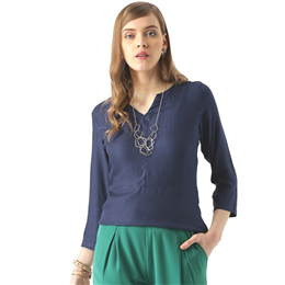 Marie Claire Navy Blue Solid Blouse MC10282