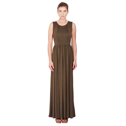 Olive Sleeveless Flared Long Dress with Front Cross Panel DRSHML40S26N13543899
