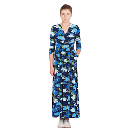 Navy Quarter-Sleeved Screen Printed Floral Maxi Dress DRSHVL40S00N13333761