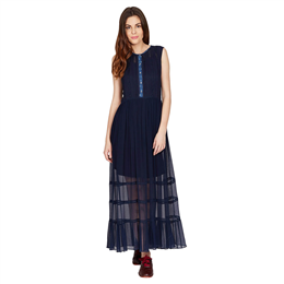 Navy Long Dress with Lace Insert Detail and a Trendy Sheer Overlay DRSVCF50S00N13683921