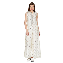 Off White Sleeveless Jodhpur Printed Jumpsuit with Band Collar JMPBM50X6000N13593856
