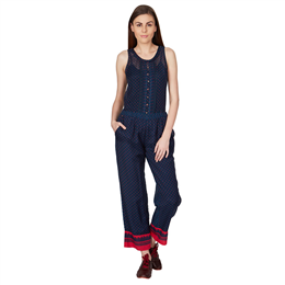 Navy Sleeveless Jumpsuit in Polka Dotted Pattern and Pop of Neon  PNTV-DB00N13573754