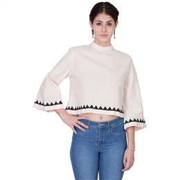 ANS ASTHA AND SIDHARTH Women's Off White Muslin Crop Top - ANS-1381