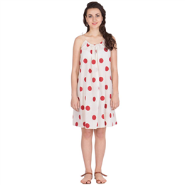 ANS ASTHA AND SIDHARTH Resort Dress With Block Printed Polka Dots On Very Thin Cotton Muslin - ANS-1551