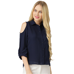 Marie Claire Navy Blue Solid Shirt MC10137
