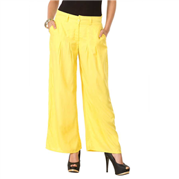 W Light Yellow Viscose Regular Fit Pants - 17FE60381-11788