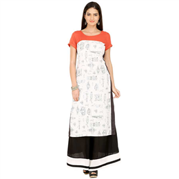 W White Rayon Regular Fit Kurta 17FE16733-58881