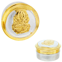 Sri Jagdamba Pearls Ganesha Golden Silver Kumkum Dabbi