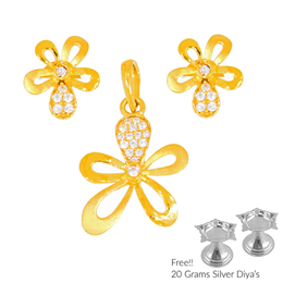 Sri Jagdamba Pearls Flower Shape 22Kt Gold Pendant Set PS-4450