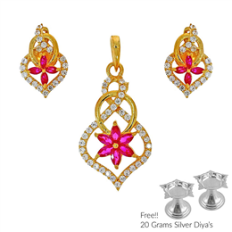 Sri Jagdamba Pearls Unmitigated 22Kt Gold Pendant Set PS-4829