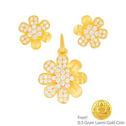 Sri Jagdamba Pearls Leafy 22Kt Gold Pendant Set PS-4473