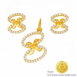 Sri Jagdamba Pearls Divined 22Kt Gold Pendant Set PS-4444