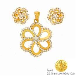 Sri Jagdamba Pearls Flower Shape 22Kt Gold Pendant Set PS-4666