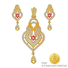 Sri Jagdamba Pearls Autumn 22Kt Gold Pendant Set PS-4935