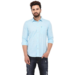 Sting Slub Aqua Blue Full Sleeve Casual Shirt SG0012B2F