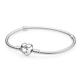 Pandora Silver Charm Bracelet With Heart Clasp