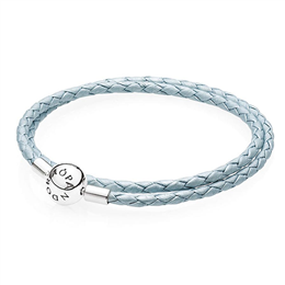 Pandora Light Blue Double Braided Leather Charm Bracelet