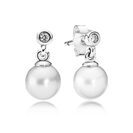 Pandora Luminous Elegance White Pearl & Clear Cz Earrings