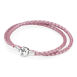 Pandora Moments Double Woven Leather Bracelet - Pink