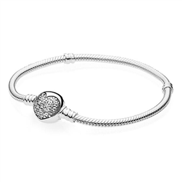 Pandora Moments Silver Bracelet With Sparkling Heart Clasp