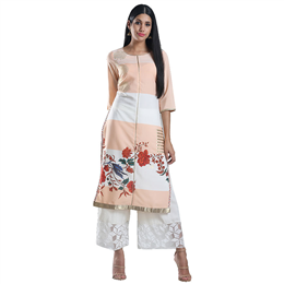 W Pink Cotton Printed Kurta 17AU16971-50315