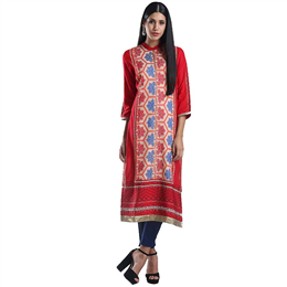 W Red Cotton Solid Kurta 17AU16972-72411