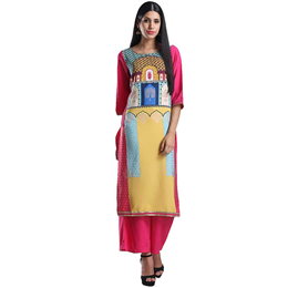W Pink Cotton Printed Kurta 17AU17037-50410